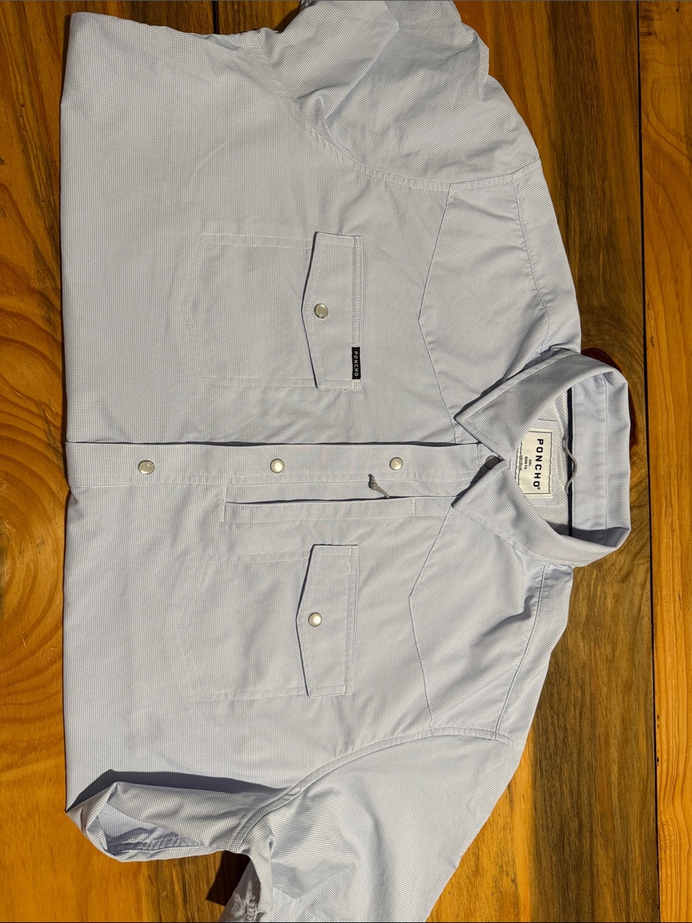 Poncho The Anchoa Men's Blue Microcheck Snap Button Shirt, XXL Slim Fit - Picture 5 of 7